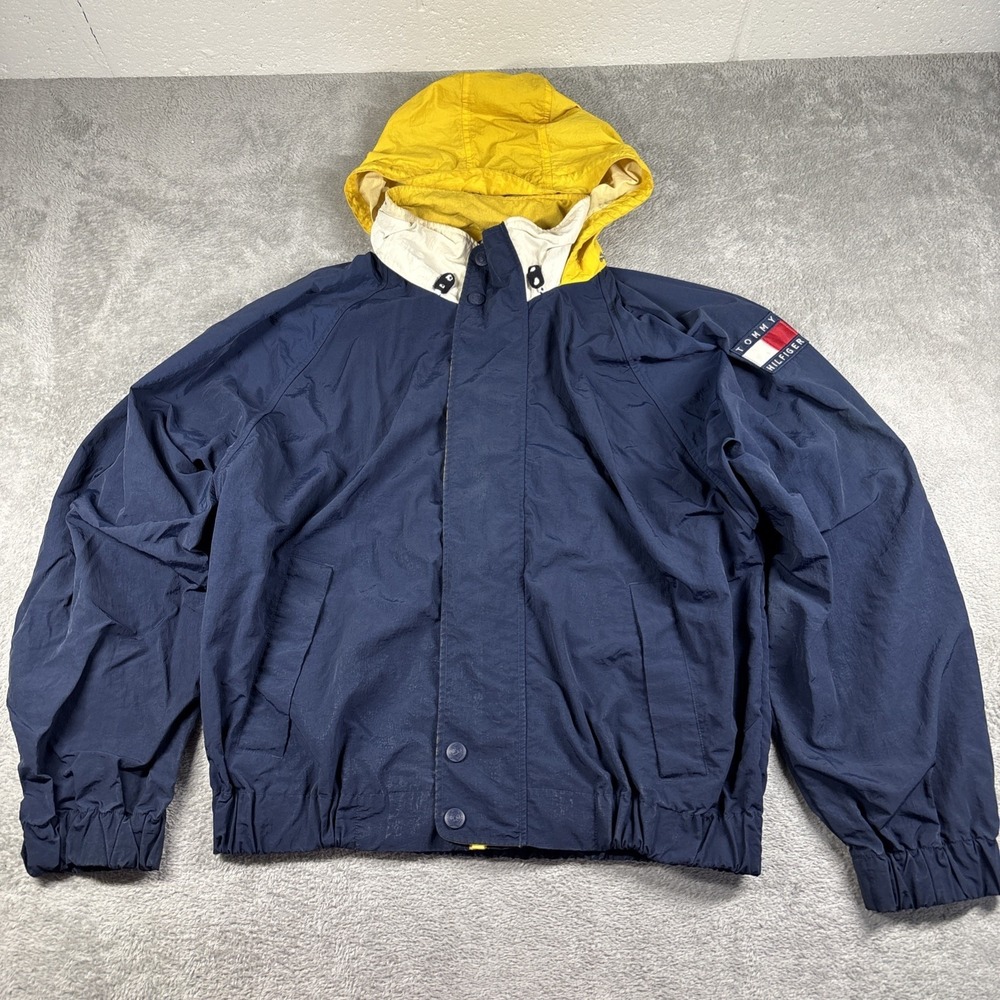 VTG 90s Tommy Hilfiger Lightweight Full Zip Rain Wind Jacket Size Large